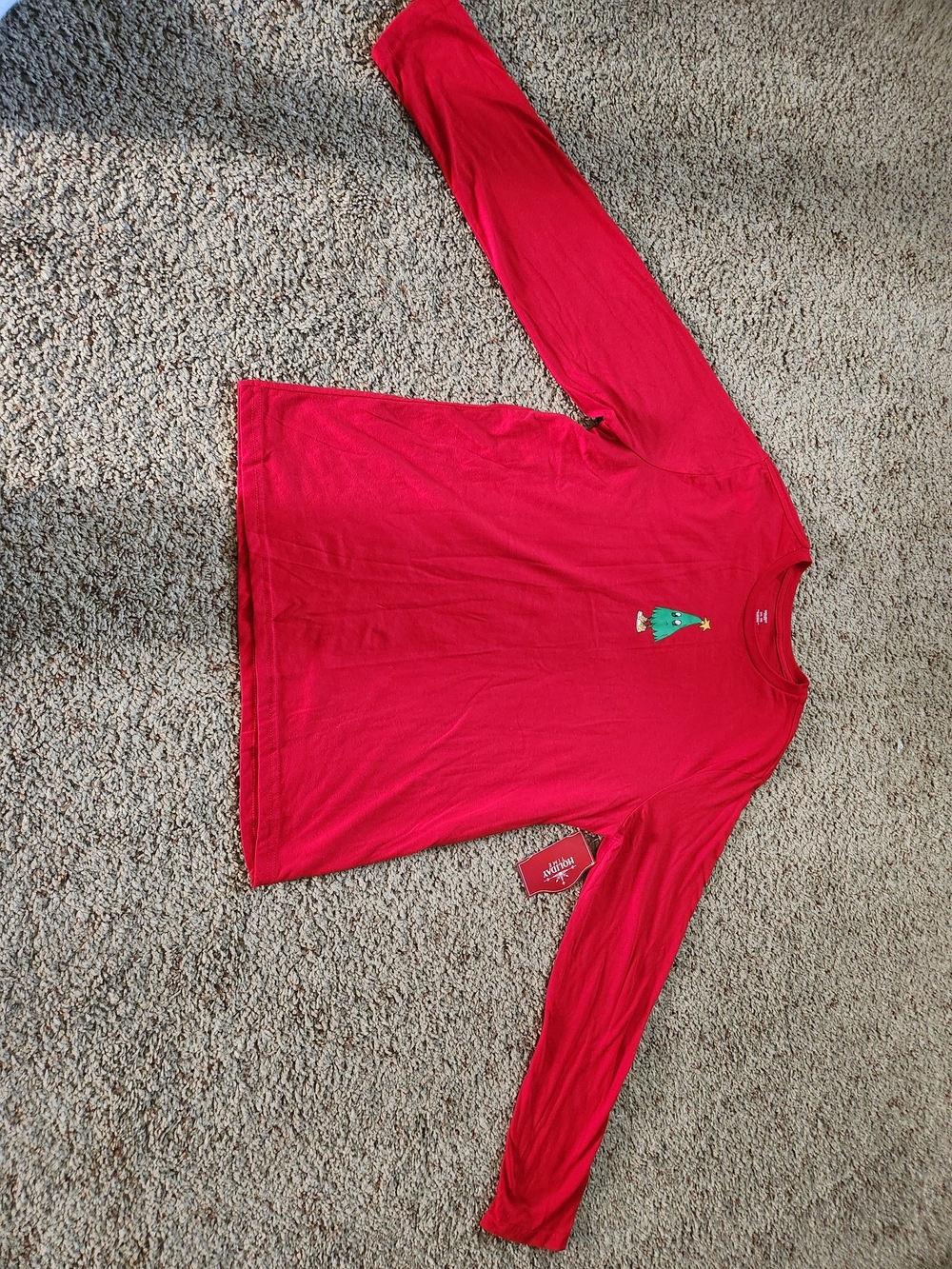 Holiday Time Red Long Sleeve Tee with Green Tree Size XXL(18)